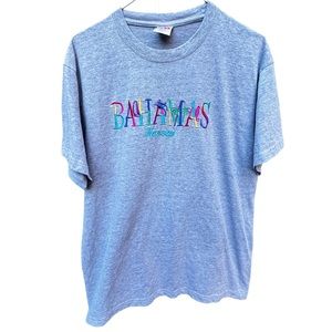 Vintage Nassau Bahamas Grey T Shirt Rainbow Letters with Palm Tree and D…